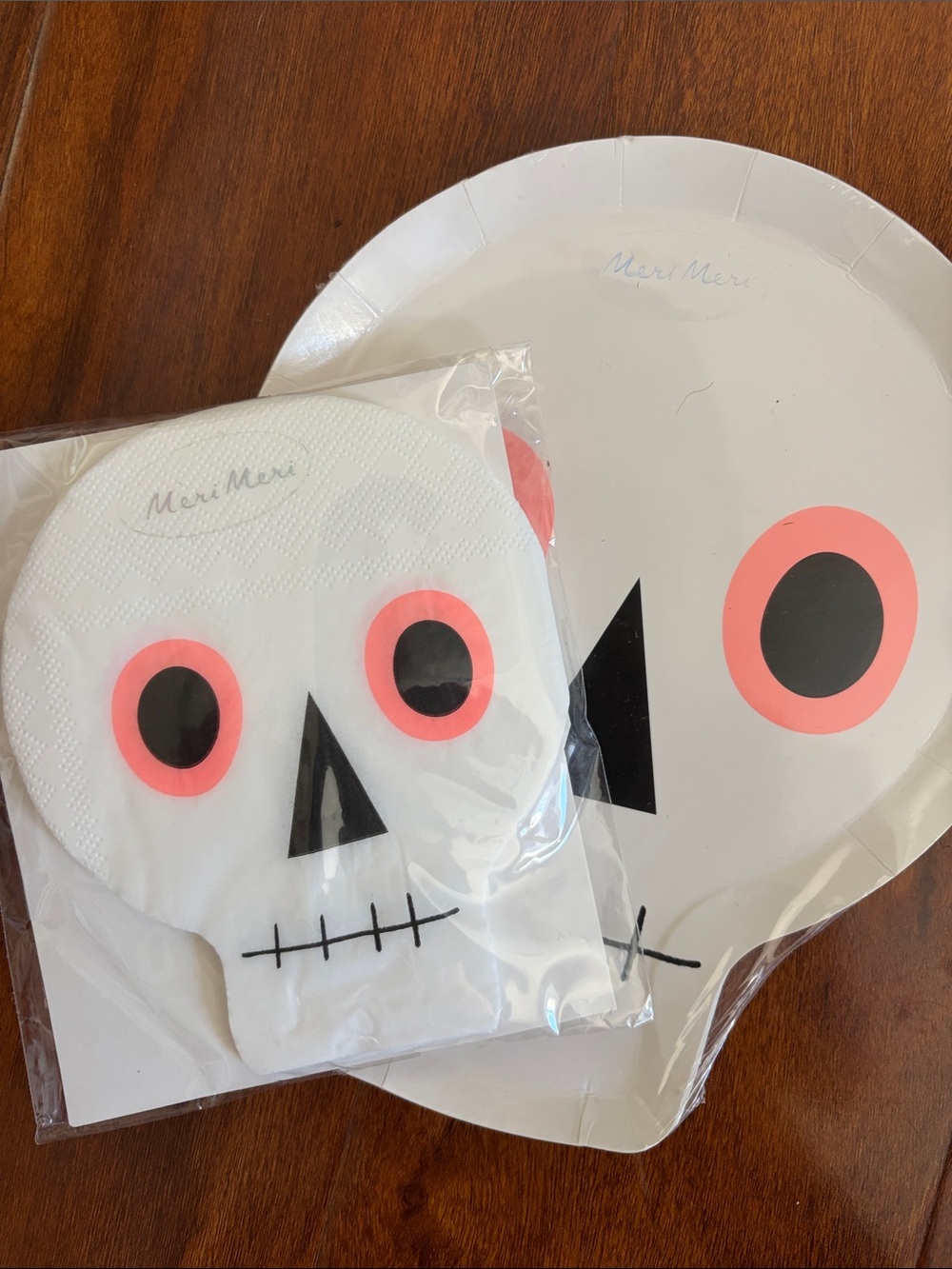 Meri Meri White Skull Plates & Napkins with Pink Eye Accents
